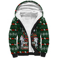 Personalized South Sydney Rabbitohs Christmas Sherpa Hoodie Australian Rugby Fans - Pixelated Ugly Xmas Pattern Mascot Santa