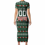 Personalized South Sydney Rabbitohs Christmas Short Sleeve Bodycon Dress Australian Rugby Fans - Pixelated Ugly Xmas Pattern Mascot Santa