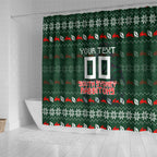 Personalized South Sydney Rabbitohs Christmas Shower Curtain Australian Rugby Fans - Pixelated Ugly Xmas Pattern Mascot Santa