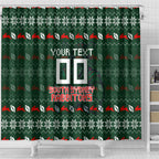 Personalized South Sydney Rabbitohs Christmas Shower Curtain Australian Rugby Fans - Pixelated Ugly Xmas Pattern Mascot Santa