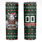 Personalized South Sydney Rabbitohs Christmas Skinny Tumbler Australian Rugby Fans - Pixelated Ugly Xmas Pattern Mascot Santa