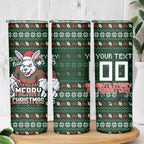 Personalized South Sydney Rabbitohs Christmas Skinny Tumbler Australian Rugby Fans - Pixelated Ugly Xmas Pattern Mascot Santa
