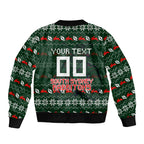 Personalized South Sydney Rabbitohs Christmas Sleeve Zip Bomber Jacket Australian Rugby Fans - Pixelated Ugly Xmas Pattern Mascot Santa