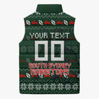 Personalized South Sydney Rabbitohs Christmas Sleeveless Puffer Jacket Australian Rugby Fans - Pixelated Ugly Xmas Pattern Mascot Santa