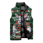 Personalized South Sydney Rabbitohs Christmas Sleeveless Puffer Jacket Australian Rugby Fans - Pixelated Ugly Xmas Pattern Mascot Santa