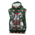 Personalized South Sydney Rabbitohs Christmas Sleeveless Zip Hoodie Australian Rugby Fans - Pixelated Ugly Xmas Pattern Mascot Santa