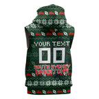 Personalized South Sydney Rabbitohs Christmas Sleeveless Zip Hoodie Australian Rugby Fans - Pixelated Ugly Xmas Pattern Mascot Santa