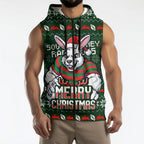 Personalized South Sydney Rabbitohs Christmas Sleeveless Zip Hoodie Australian Rugby Fans - Pixelated Ugly Xmas Pattern Mascot Santa