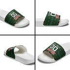 Personalized South Sydney Rabbitohs Christmas Slide Sandals Australian Rugby Fans - Pixelated Ugly Xmas Pattern Mascot Santa