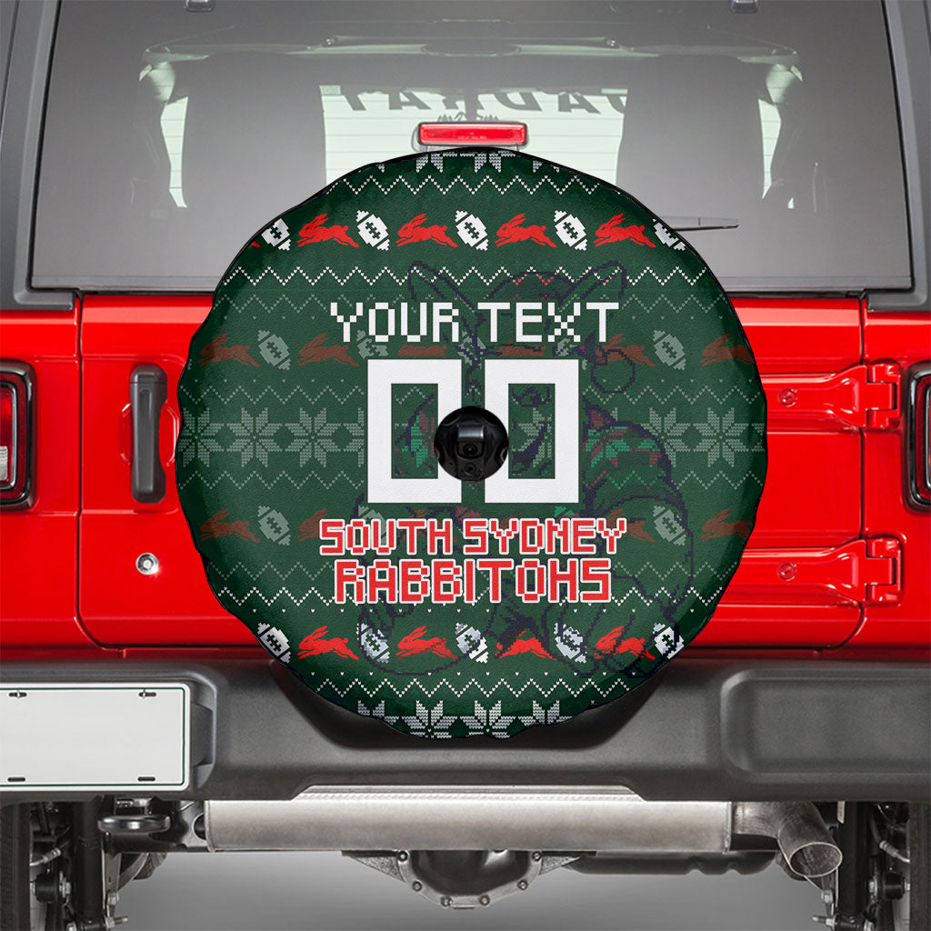 Personalized South Sydney Rabbitohs Christmas Spare Tire Cover Australian Rugby Fans - Pixelated Ugly Xmas Pattern Mascot Santa