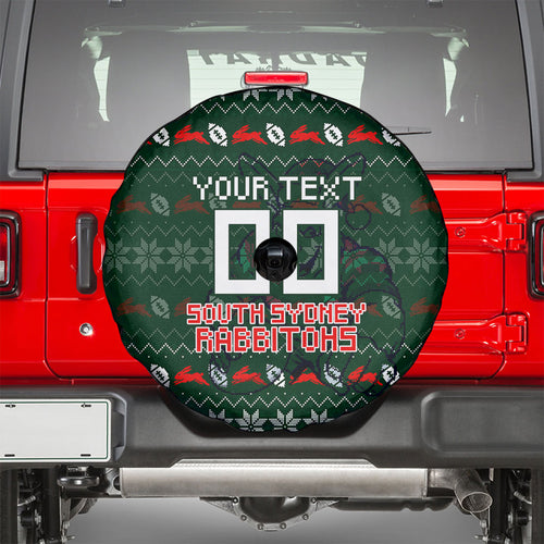 Personalized South Sydney Rabbitohs Christmas Spare Tire Cover Australian Rugby Fans - Pixelated Ugly Xmas Pattern Mascot Santa
