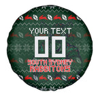 Personalized South Sydney Rabbitohs Christmas Spare Tire Cover Australian Rugby Fans - Pixelated Ugly Xmas Pattern Mascot Santa