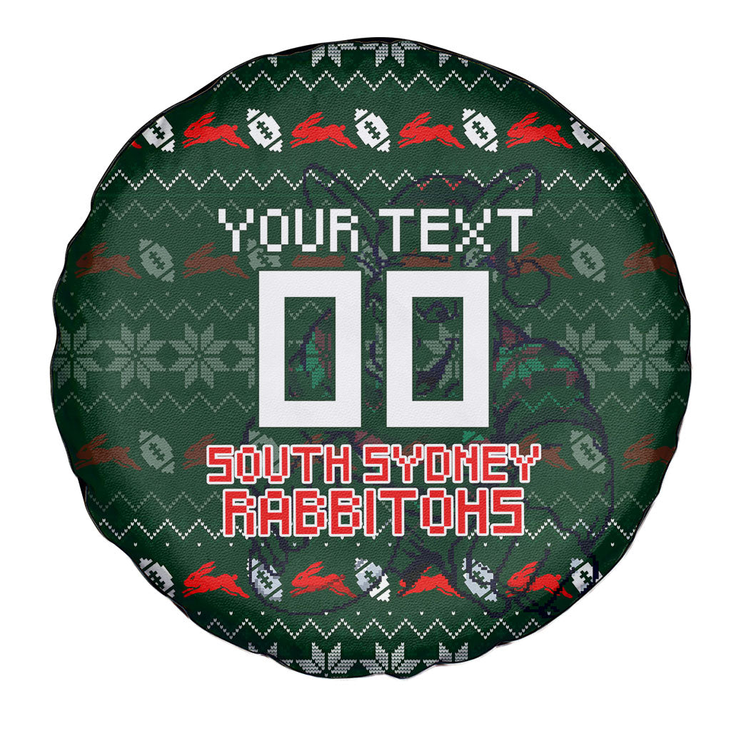 Personalized South Sydney Rabbitohs Christmas Spare Tire Cover Australian Rugby Fans - Pixelated Ugly Xmas Pattern Mascot Santa