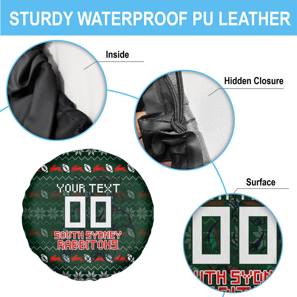 Personalized South Sydney Rabbitohs Christmas Spare Tire Cover Australian Rugby Fans - Pixelated Ugly Xmas Pattern Mascot Santa
