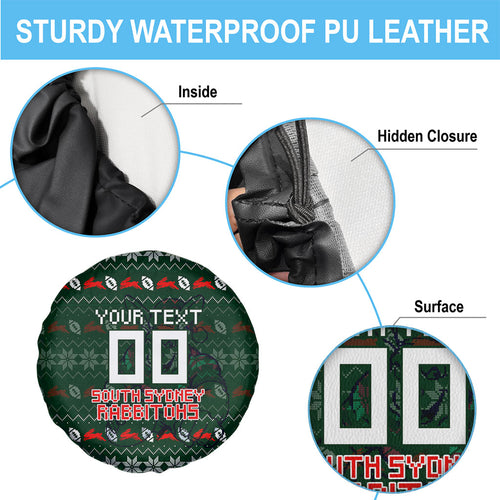 Personalized South Sydney Rabbitohs Christmas Spare Tire Cover Australian Rugby Fans - Pixelated Ugly Xmas Pattern Mascot Santa