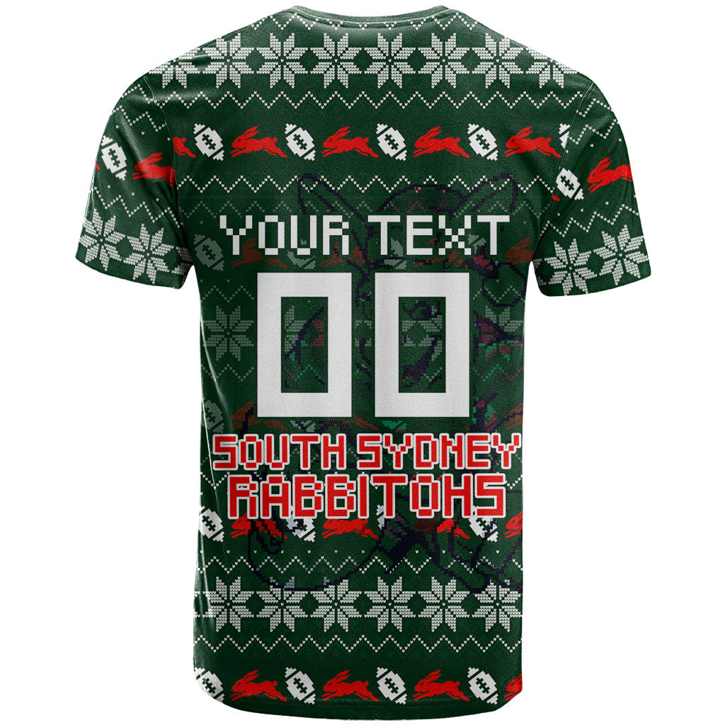 Personalized South Sydney Rabbitohs Christmas T Shirt Australian Rugby Fans - Pixelated Ugly Xmas Pattern Mascot Santa