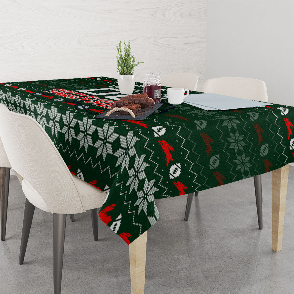 Personalized South Sydney Rabbitohs Christmas Tablecloth Australian Rugby Fans - Pixelated Ugly Xmas Pattern Mascot Santa