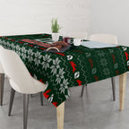 Personalized South Sydney Rabbitohs Christmas Tablecloth Australian Rugby Fans - Pixelated Ugly Xmas Pattern Mascot Santa