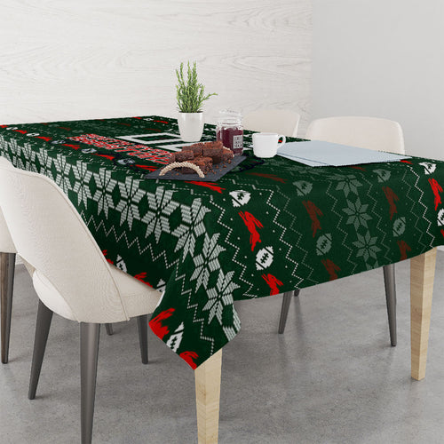 Personalized South Sydney Rabbitohs Christmas Tablecloth Australian Rugby Fans - Pixelated Ugly Xmas Pattern Mascot Santa