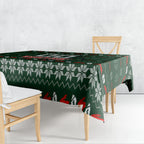 Personalized South Sydney Rabbitohs Christmas Tablecloth Australian Rugby Fans - Pixelated Ugly Xmas Pattern Mascot Santa