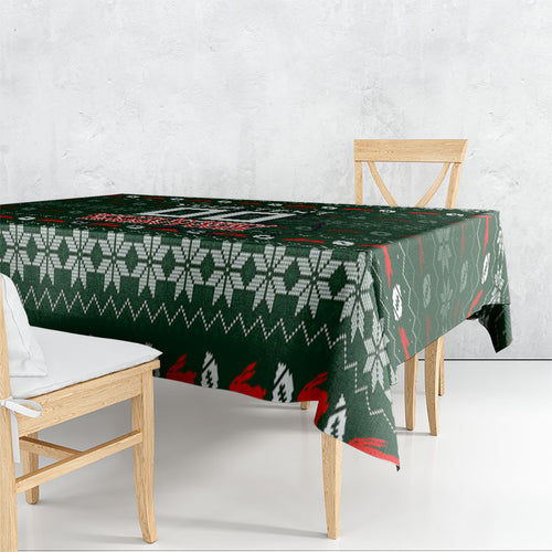 Personalized South Sydney Rabbitohs Christmas Tablecloth Australian Rugby Fans - Pixelated Ugly Xmas Pattern Mascot Santa