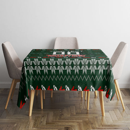 Personalized South Sydney Rabbitohs Christmas Tablecloth Australian Rugby Fans - Pixelated Ugly Xmas Pattern Mascot Santa