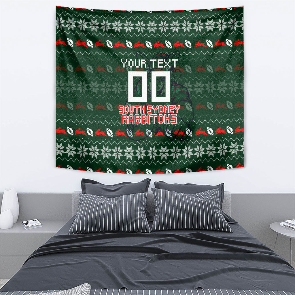 Personalized South Sydney Rabbitohs Christmas Tapestry Australian Rugby Fans - Pixelated Ugly Xmas Pattern Mascot Santa