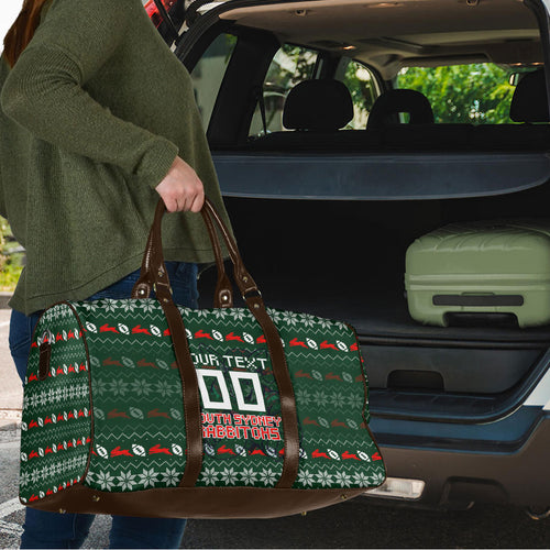 Personalized South Sydney Rabbitohs Christmas Travel Bag Australian Rugby Fans - Pixelated Ugly Xmas Pattern Mascot Santa