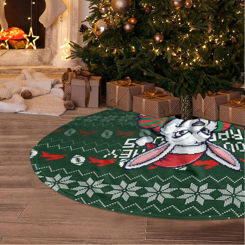 South Sydney Rabbitohs Christmas Tree Skirt Australian Rugby Fans - Pixelated Ugly Xmas Pattern Mascot Santa