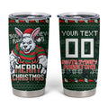 Personalized South Sydney Rabbitohs Christmas Tumbler Cup Australian Rugby Fans - Pixelated Ugly Xmas Pattern Mascot Santa