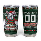 Personalized South Sydney Rabbitohs Christmas Tumbler Cup Australian Rugby Fans - Pixelated Ugly Xmas Pattern Mascot Santa