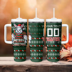 Personalized South Sydney Rabbitohs Christmas Tumbler With Handle Australian Rugby Fans - Pixelated Ugly Xmas Pattern Mascot Santa