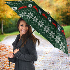Personalized South Sydney Rabbitohs Christmas Umbrella Australian Rugby Fans - Pixelated Ugly Xmas Pattern Mascot Santa