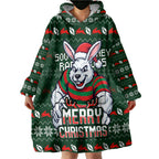 Personalized South Sydney Rabbitohs Christmas Wearable Blanket Hoodie Australian Rugby Fans - Pixelated Ugly Xmas Pattern Mascot Santa