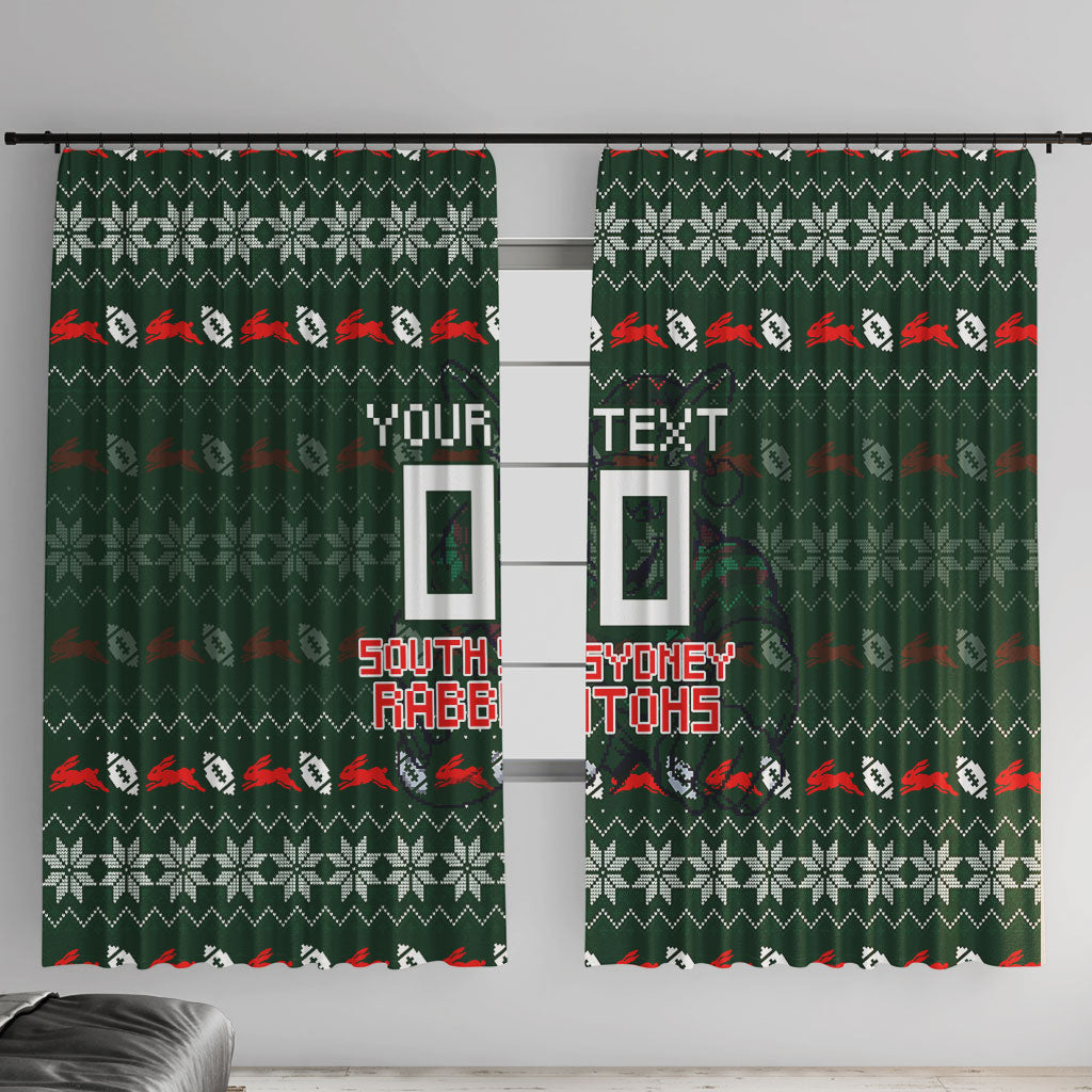 Personalized South Sydney Rabbitohs Christmas Window Curtain Australian Rugby Fans - Pixelated Ugly Xmas Pattern Mascot Santa