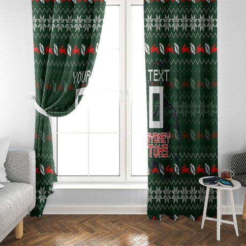 Personalized South Sydney Rabbitohs Christmas Window Curtain Australian Rugby Fans - Pixelated Ugly Xmas Pattern Mascot Santa