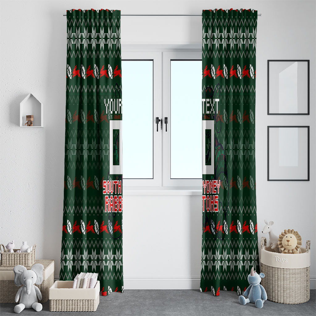 Personalized South Sydney Rabbitohs Christmas Window Curtain Australian Rugby Fans - Pixelated Ugly Xmas Pattern Mascot Santa