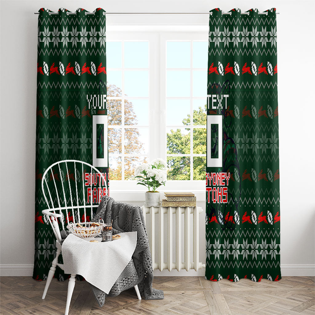 Personalized South Sydney Rabbitohs Christmas Window Curtain Australian Rugby Fans - Pixelated Ugly Xmas Pattern Mascot Santa