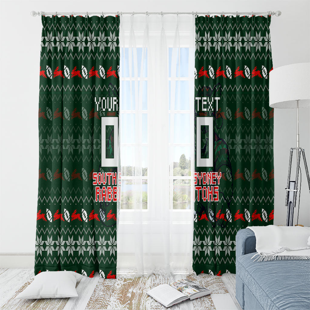 Personalized South Sydney Rabbitohs Christmas Window Curtain Australian Rugby Fans - Pixelated Ugly Xmas Pattern Mascot Santa