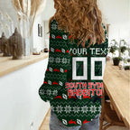 Personalized South Sydney Rabbitohs Christmas Women Casual Shirt Australian Rugby Fans - Pixelated Ugly Xmas Pattern Mascot Santa