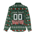 Personalized South Sydney Rabbitohs Christmas Women Casual Shirt Australian Rugby Fans - Pixelated Ugly Xmas Pattern Mascot Santa