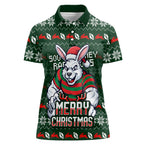 Personalized South Sydney Rabbitohs Christmas Women Polo Shirt Australian Rugby Fans - Pixelated Ugly Xmas Pattern Mascot Santa