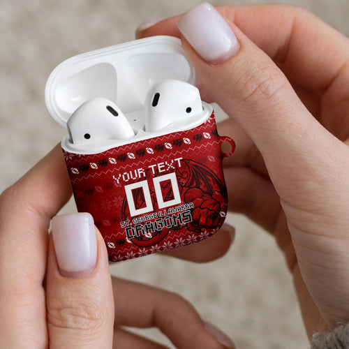 Personalized St George Illawarra Dragons Christmas AirPods Case Australian Rugby Fans - Pixelated Ugly Xmas Pattern Mascot Santa