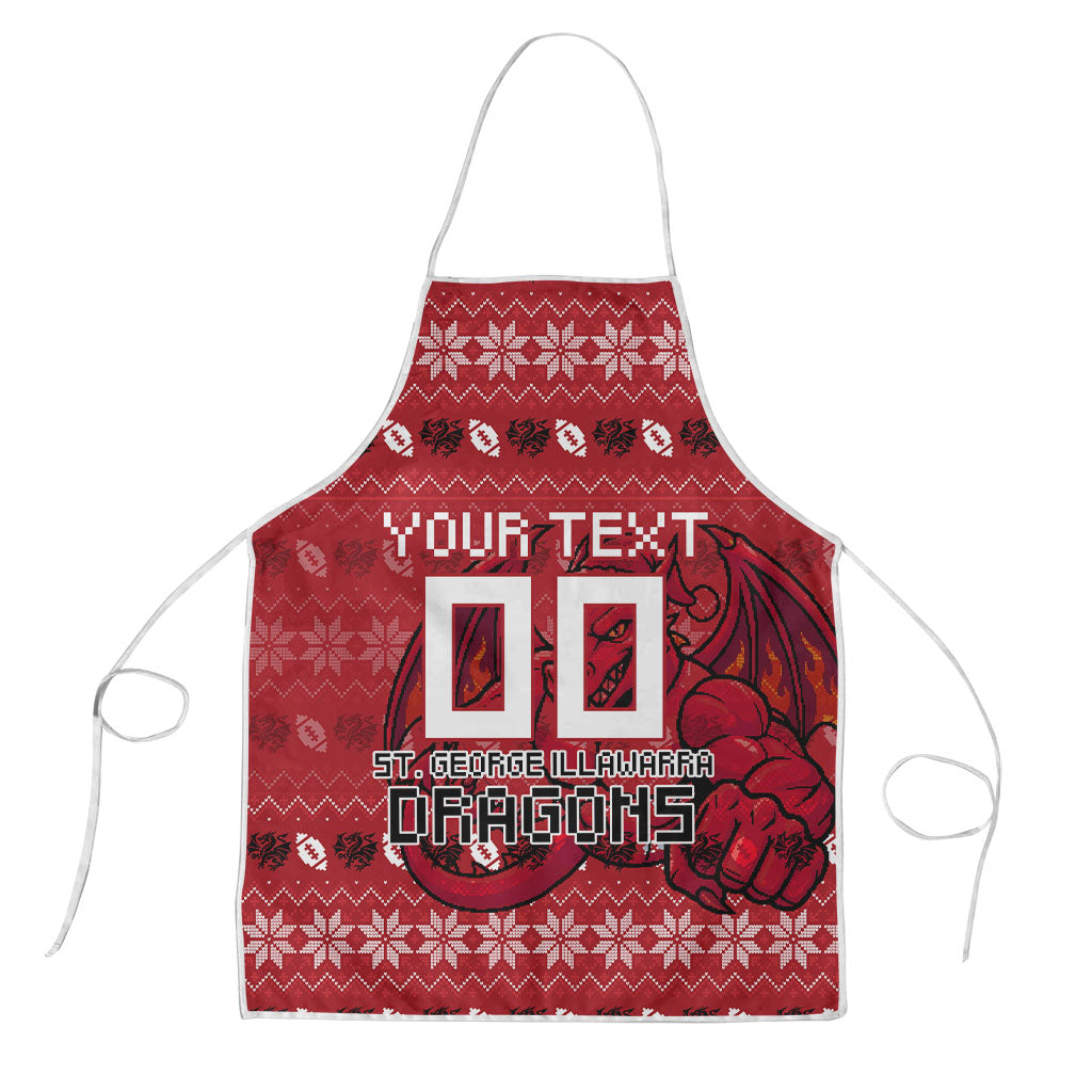 Personalized St George Illawarra Dragons Christmas Apron Australian Rugby Fans - Pixelated Ugly Xmas Pattern Mascot Santa