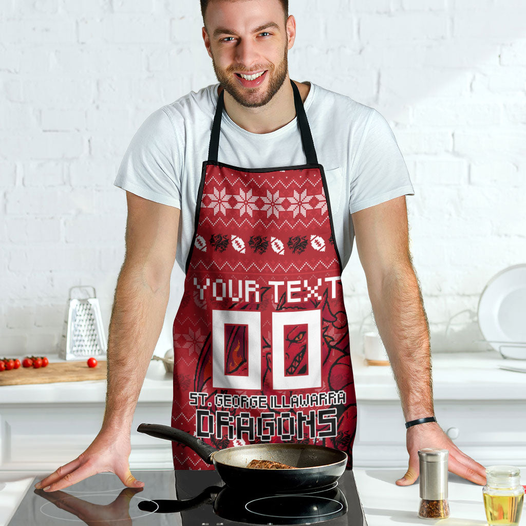 Personalized St George Illawarra Dragons Christmas Apron Australian Rugby Fans - Pixelated Ugly Xmas Pattern Mascot Santa