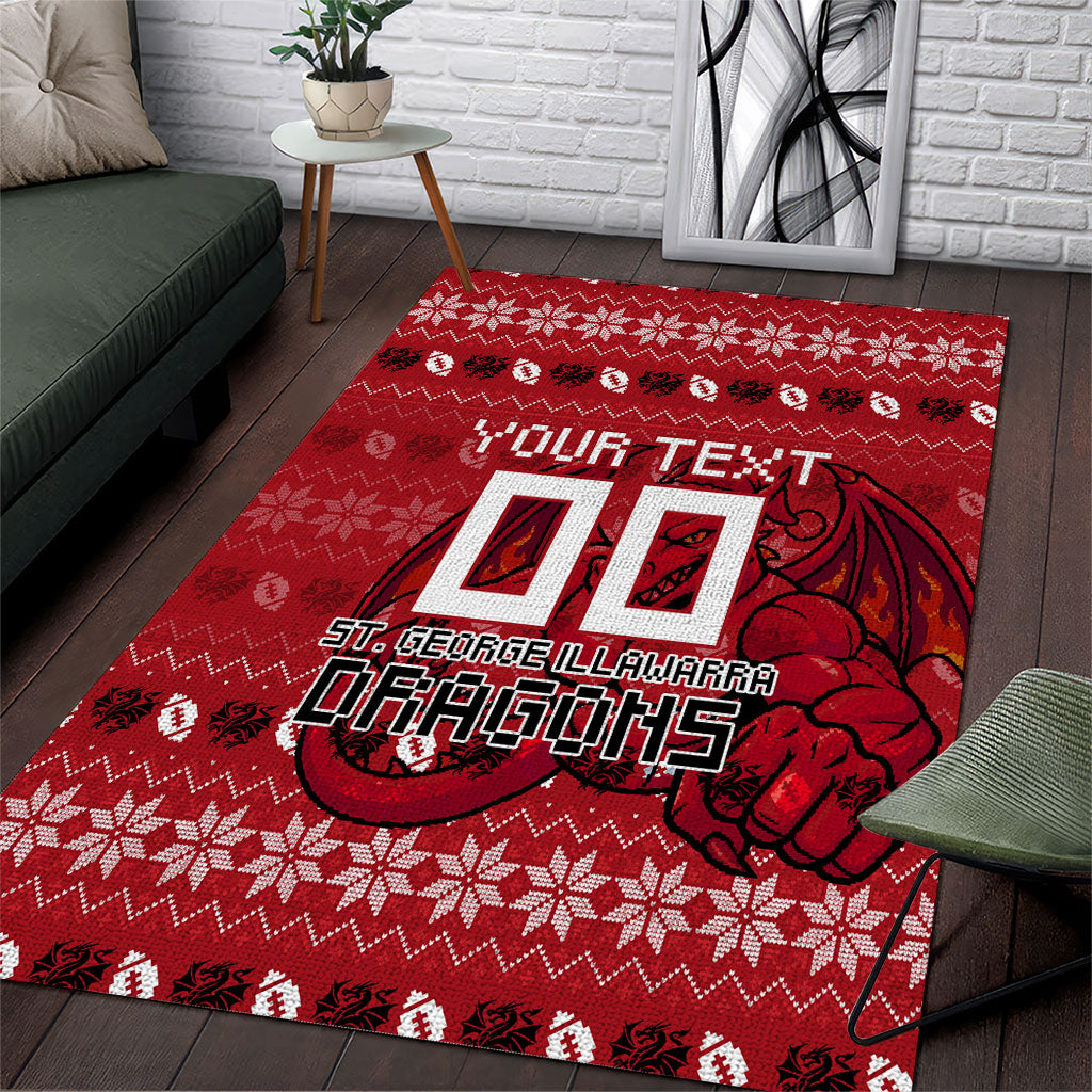 Personalized St George Illawarra Dragons Christmas Area Rug Australian Rugby Fans - Pixelated Ugly Xmas Pattern Mascot Santa