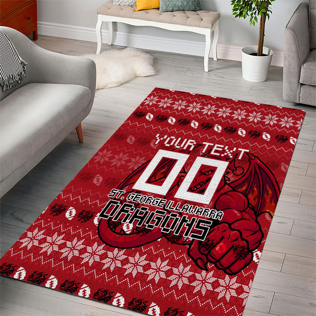 Personalized St George Illawarra Dragons Christmas Area Rug Australian Rugby Fans - Pixelated Ugly Xmas Pattern Mascot Santa