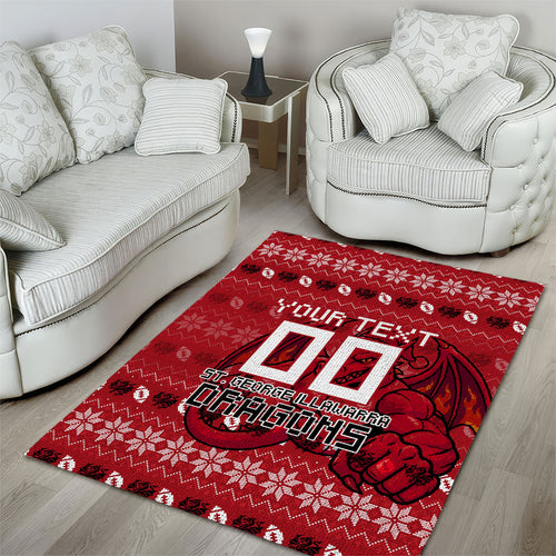 Personalized St George Illawarra Dragons Christmas Area Rug Australian Rugby Fans - Pixelated Ugly Xmas Pattern Mascot Santa