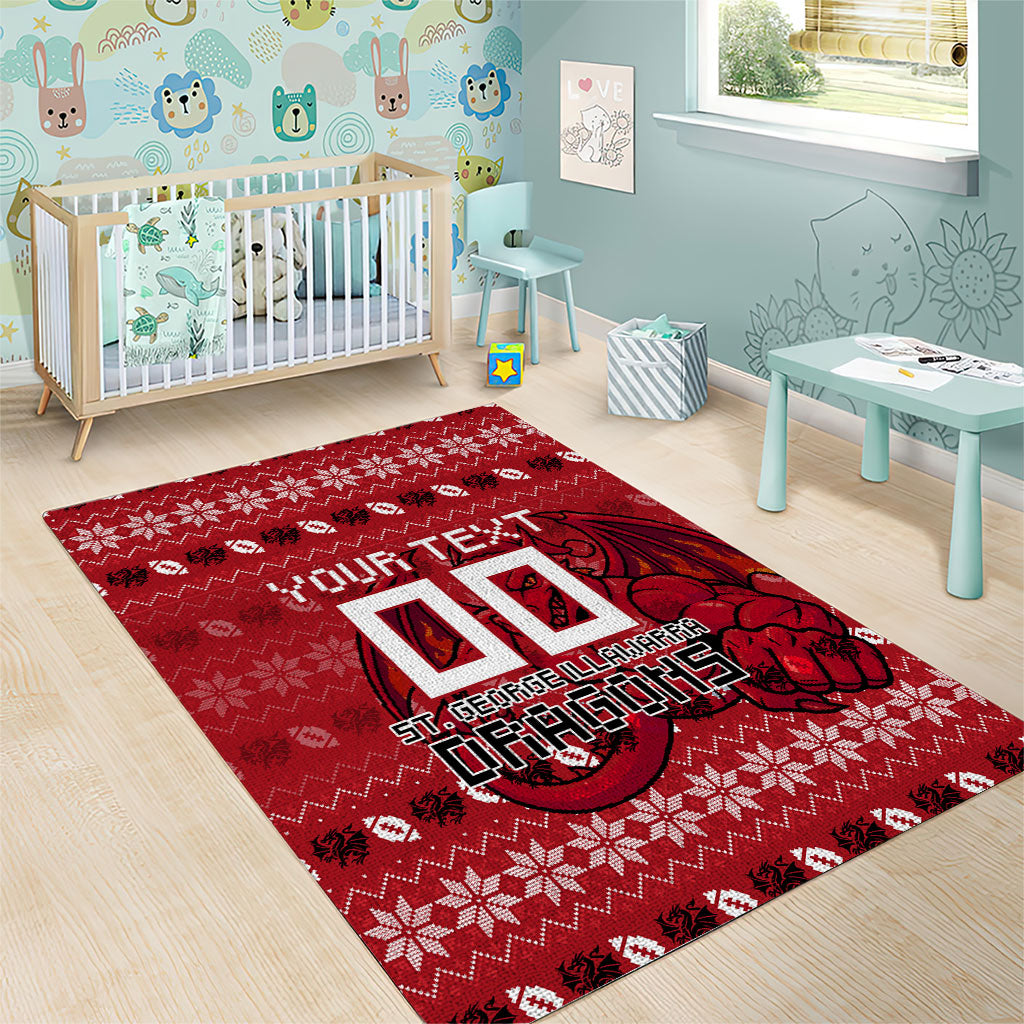 Personalized St George Illawarra Dragons Christmas Area Rug Australian Rugby Fans - Pixelated Ugly Xmas Pattern Mascot Santa