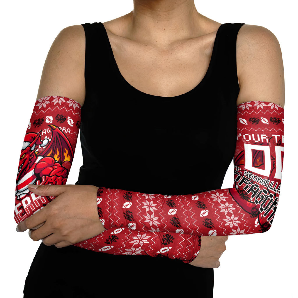 Personalized St George Illawarra Dragons Christmas Arm Sleeves Australian Rugby Fans - Pixelated Ugly Xmas Pattern Mascot Santa